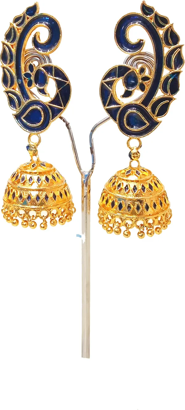 Assamese_Traditional_Copper_Gold_Plated_Blue_Colour_Jhumka_Earring_For_Girls_&_Women